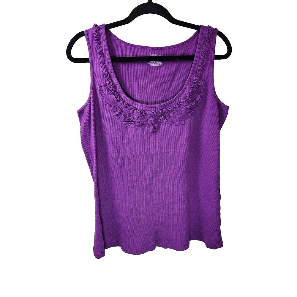 ​Lane Bryant Womens Size 18/20 Purple Ribbed Knit Tank Top Ruffled Neckline